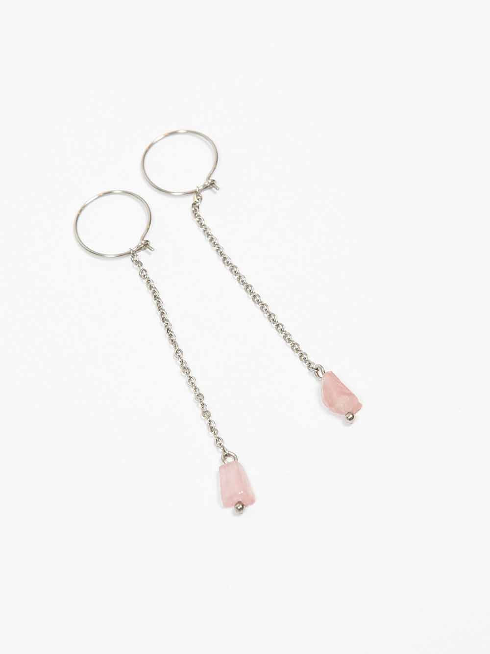 Rosenquarz Ohrstecker mit Kette