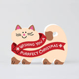 Merry Christmas Cat Holiday Die Cut Greeting Card