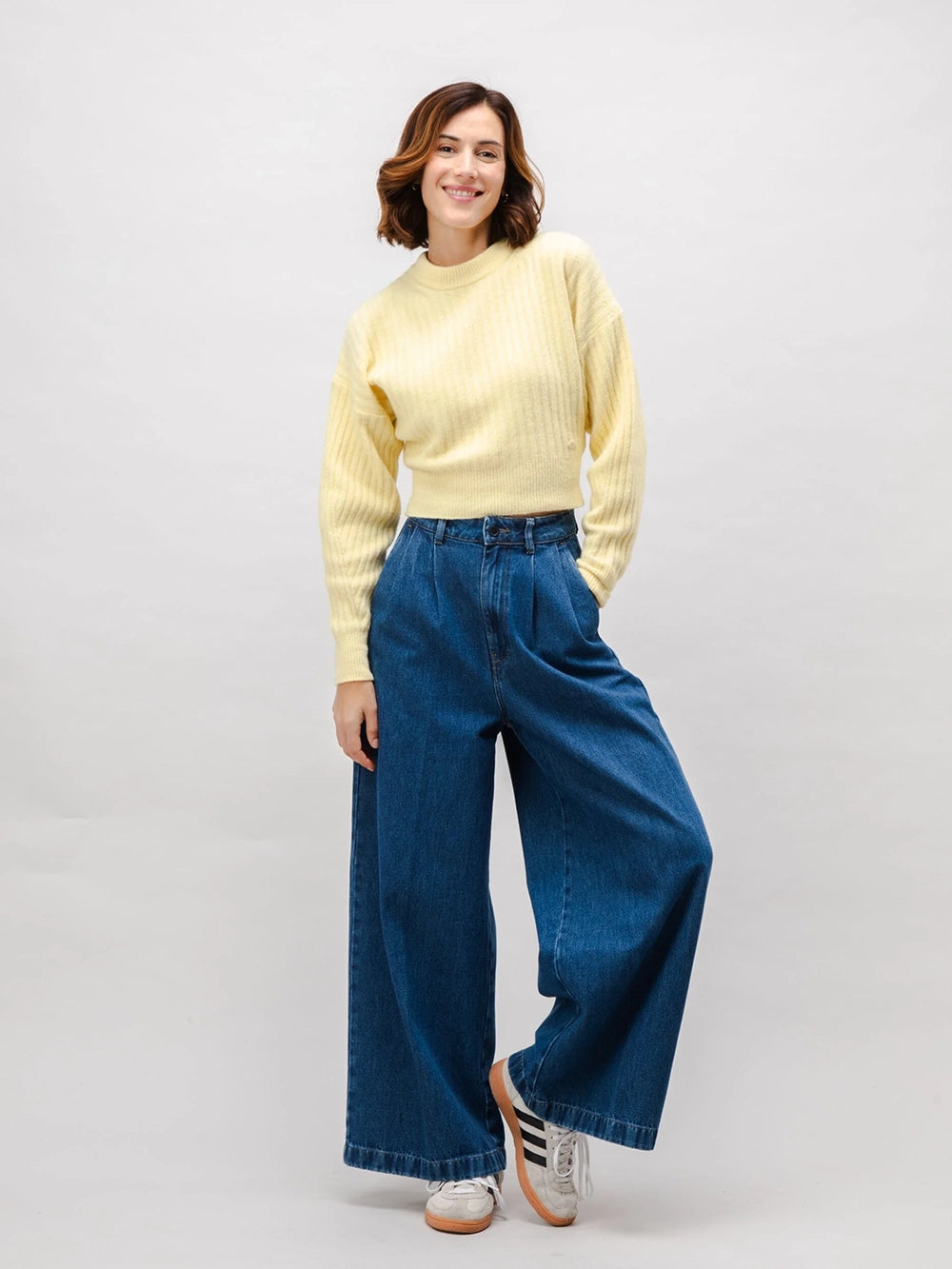 Wide Leg Denim Pleated