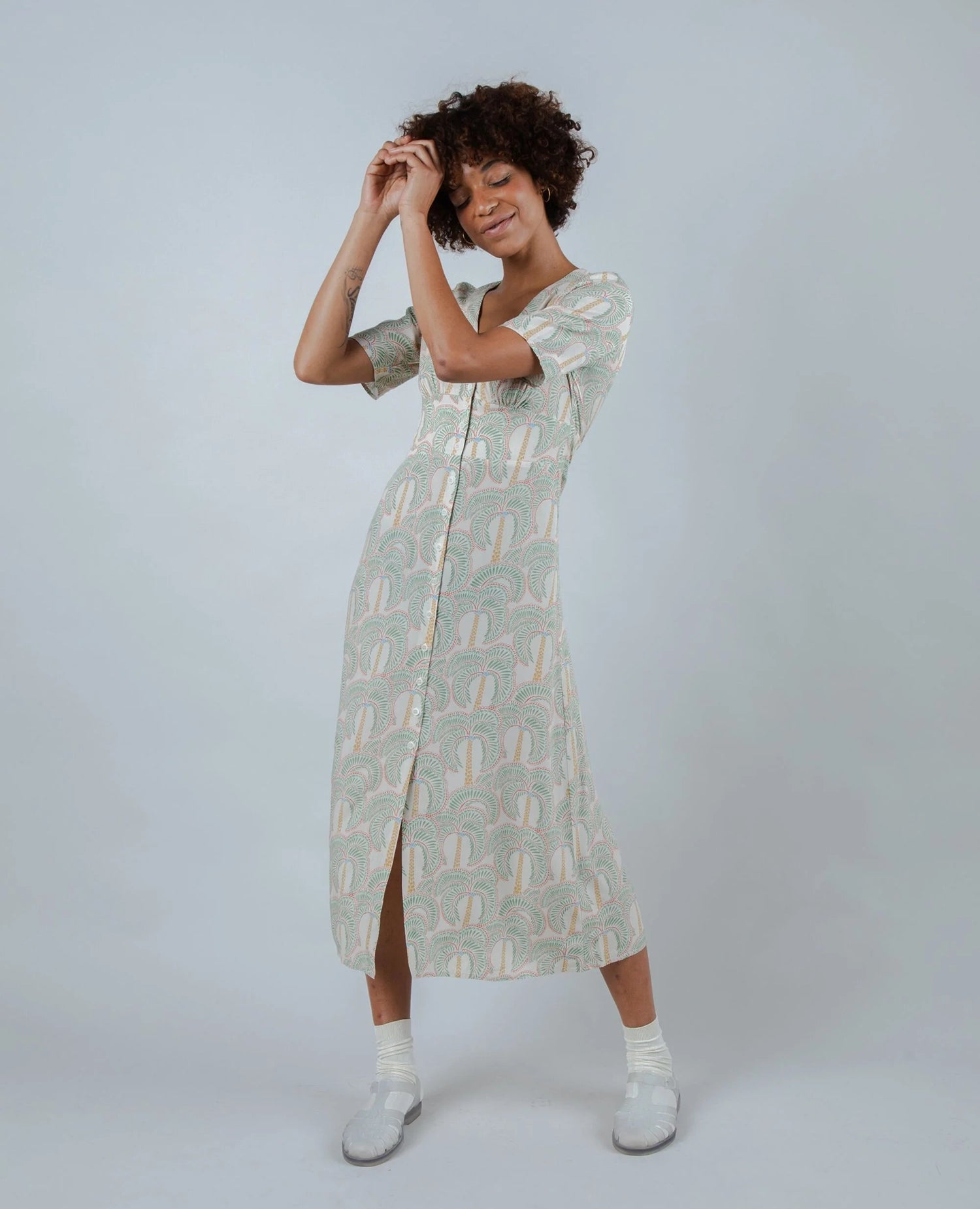 Borneo V-neck Dress Ecru