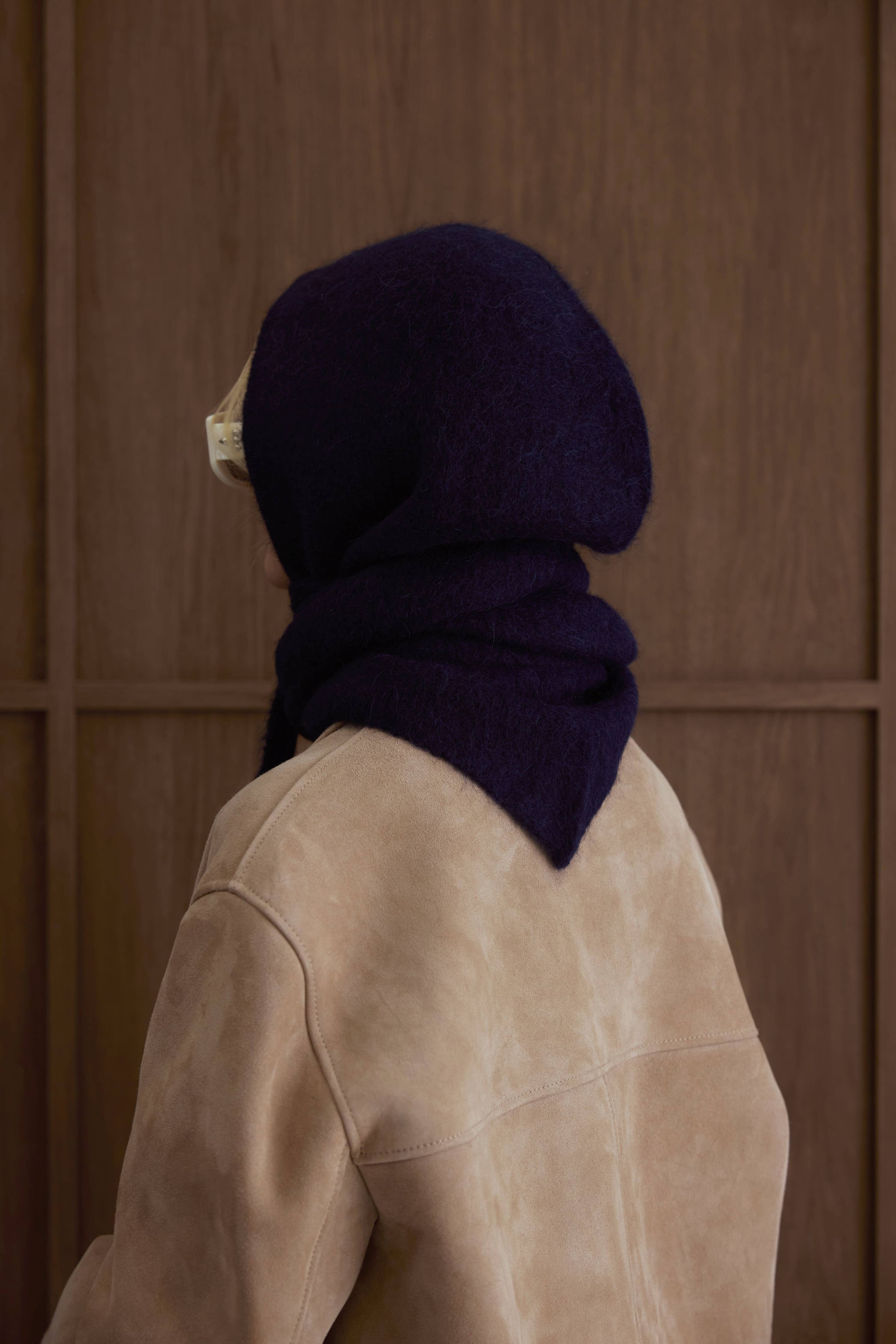 The Alpaca Hooded Scarf - Deep Sea Navy
