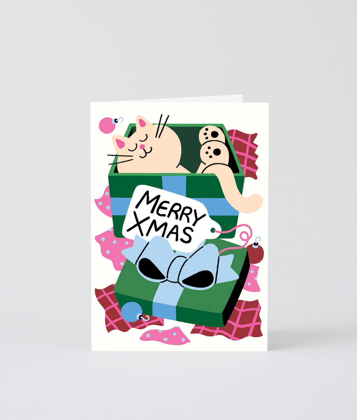 Merry Xmas Cat In A Present Embossed Holiday Greeting Card