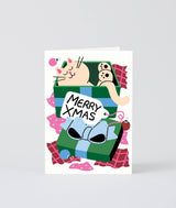 Merry Xmas Cat In A Present Embossed Holiday Greeting Card