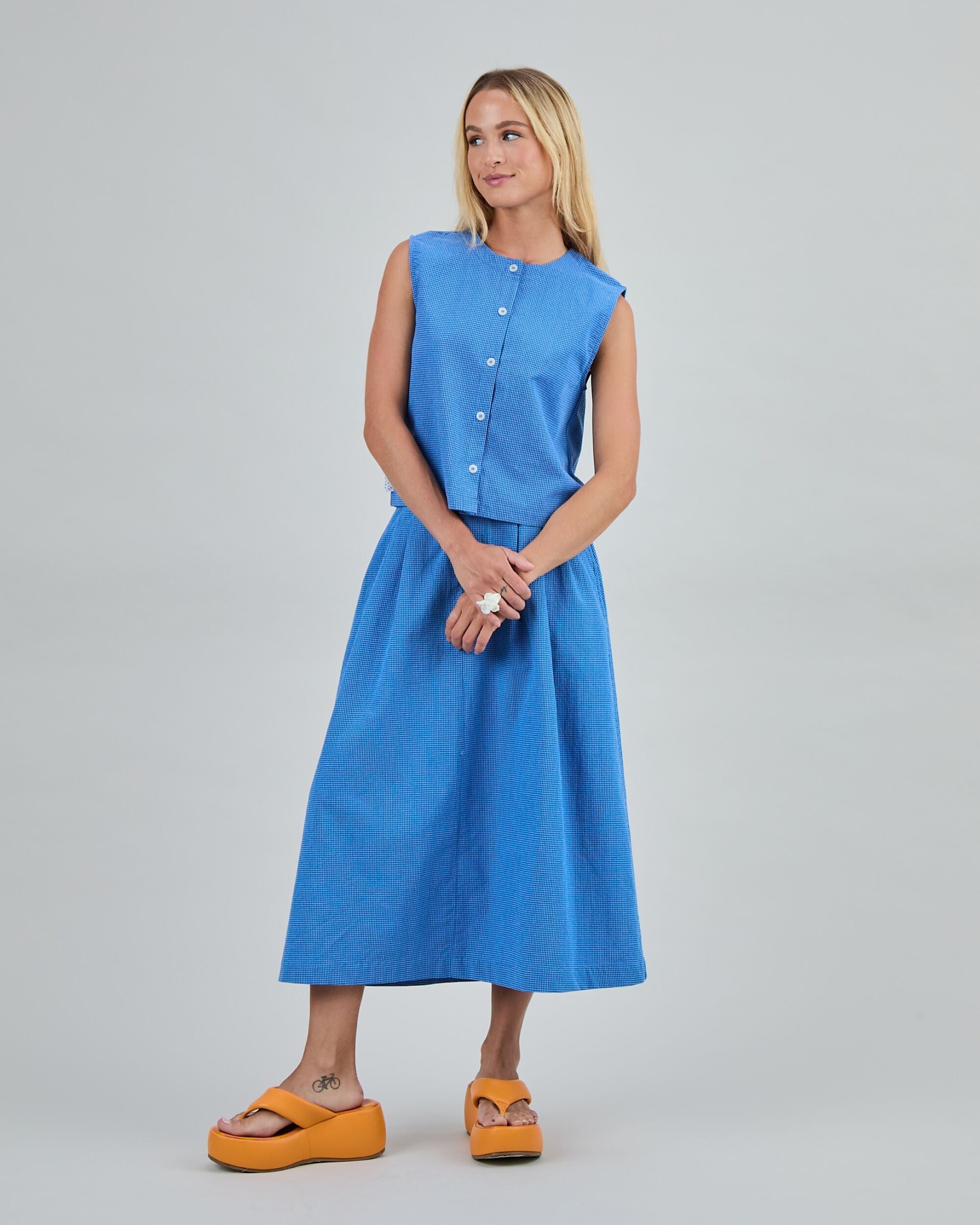 Checks Button Up Bluse Blau