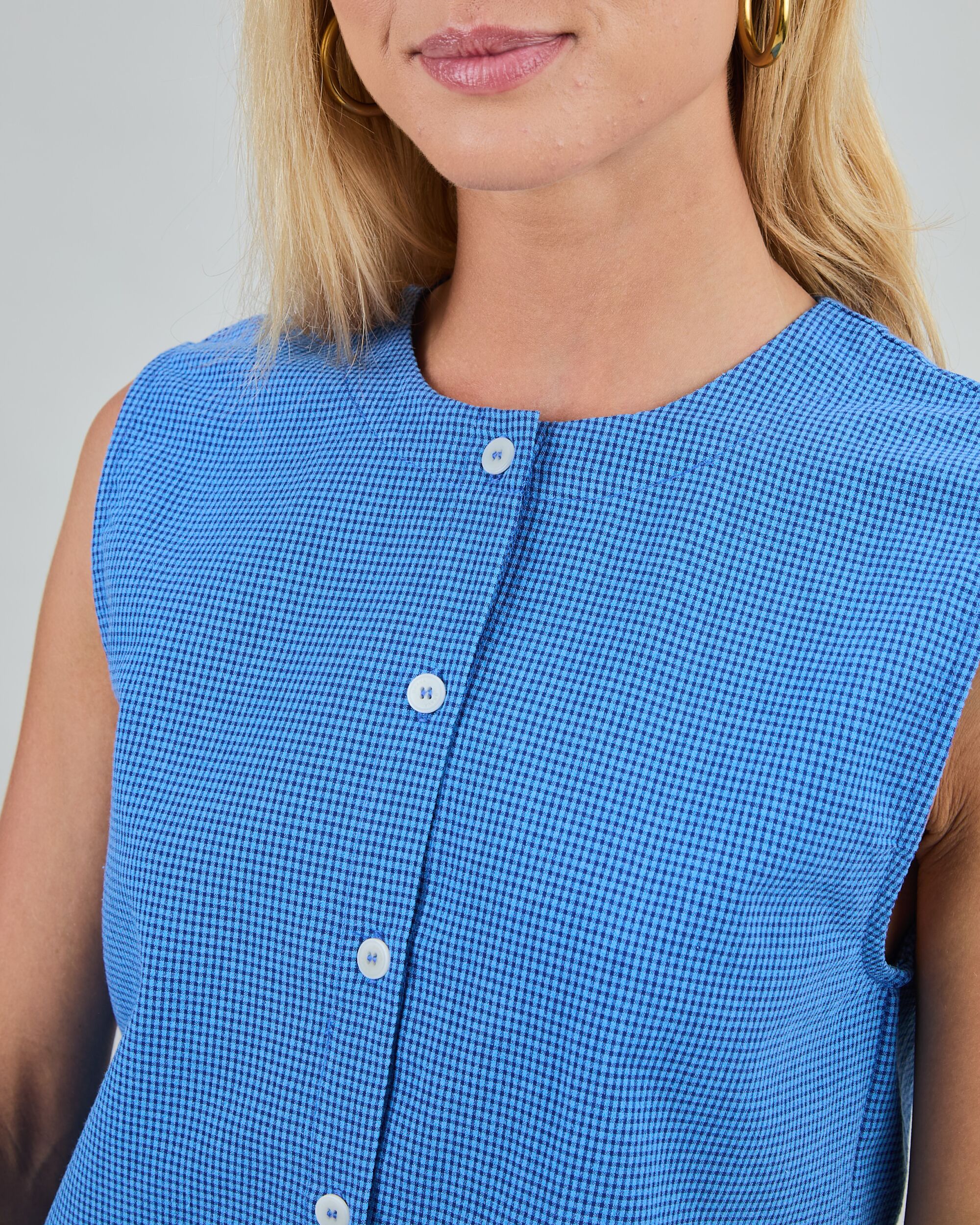 Checks Button Up Bluse Blau