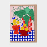 Blue Tiles & Lemons Greetings Card