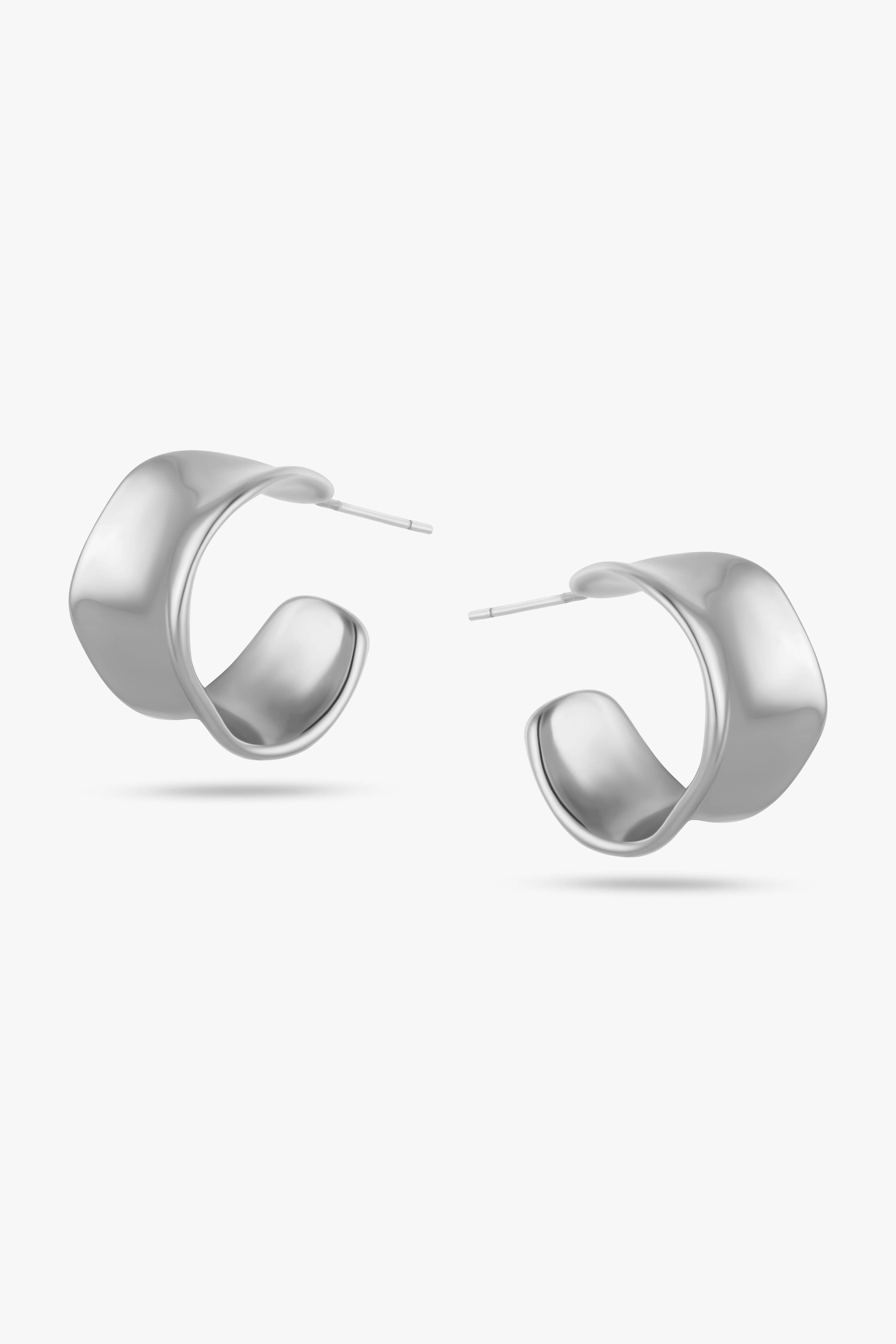 Silver Irregular Molten Hoop Earrings - Eos