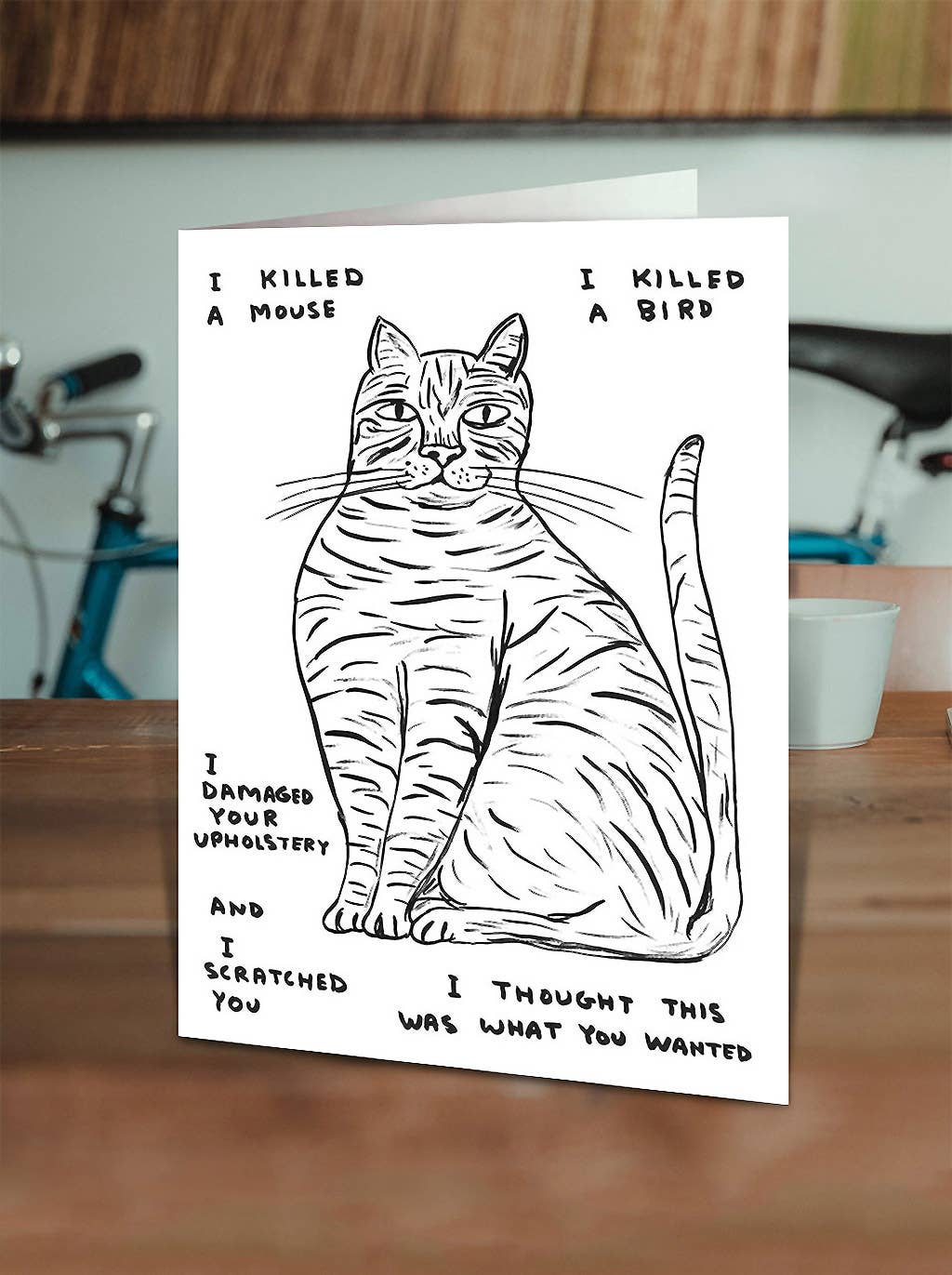 Lustige David Shrigley Grußkarte mit der Aufschrift „I Killed A Mouse“