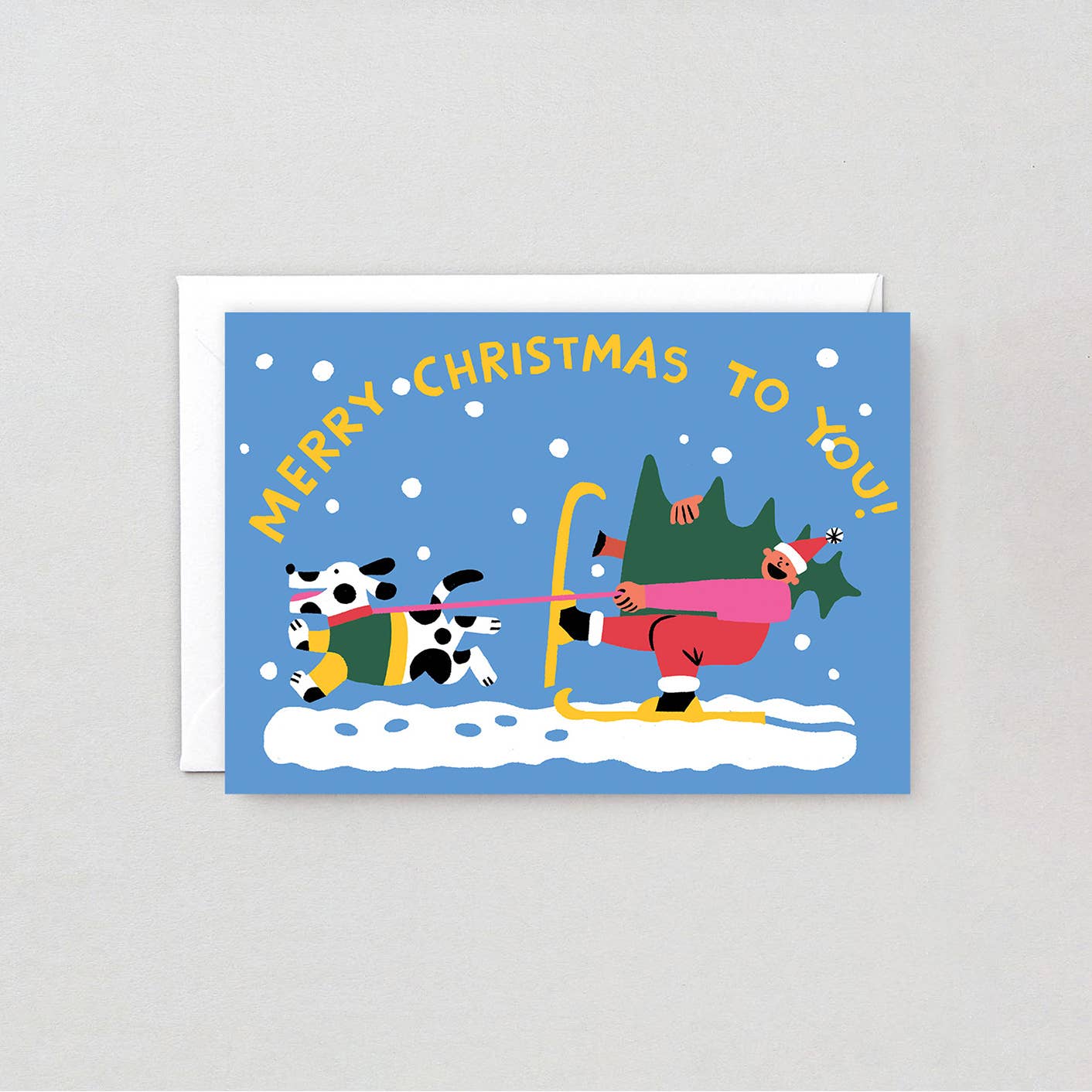 Merry Christmas Skiing Embossed Holiday Greeting Card
