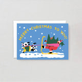 Merry Christmas Skiing Embossed Holiday Greeting Card