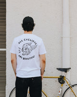 All Cyclists Are Beautiful T-Shirt Weiß von NKSP – Model, Rückenansicht
