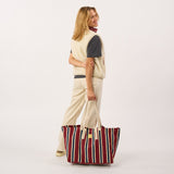 100% organic cotton shopping bag - Striped, burgundy and navy