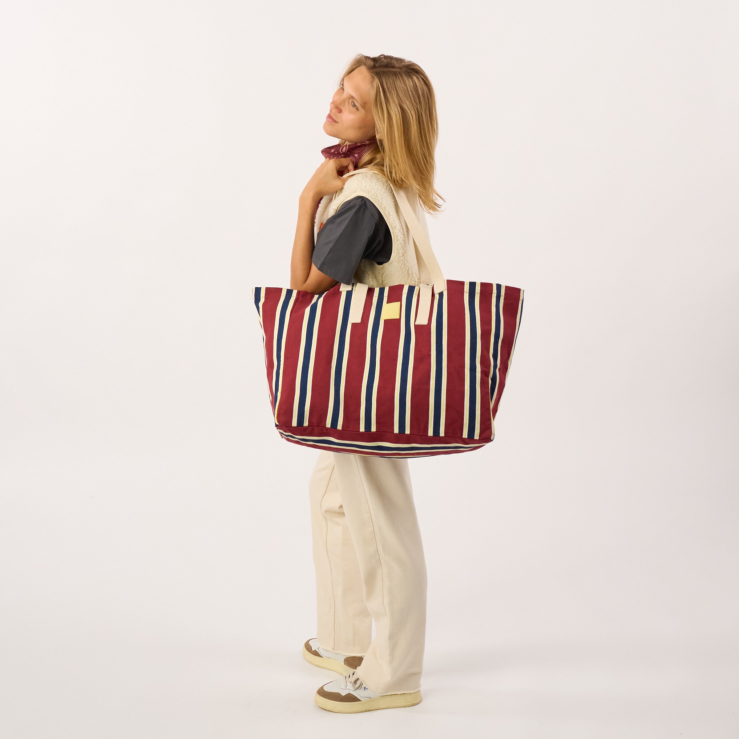 Shopping bag - Striped, burgundy and navy