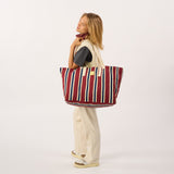 100% organic cotton shopping bag - Striped, burgundy and navy