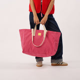 100% organic cotton shopping bag - Striped, red and pink