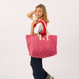 100% organic cotton shopping bag - Striped, red and pink
