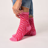 Zebra glitter combed cotton socks - Pink and red