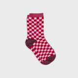 Checked combed cotton socks - Red and pink