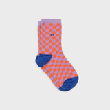 Checked combed cotton socks - Light purple and orange