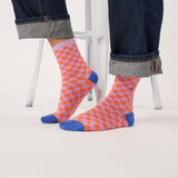 Checked combed cotton socks - Light purple and orange