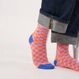 Checked combed cotton socks - Light purple and orange