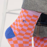 Checked combed cotton socks - Light purple and orange