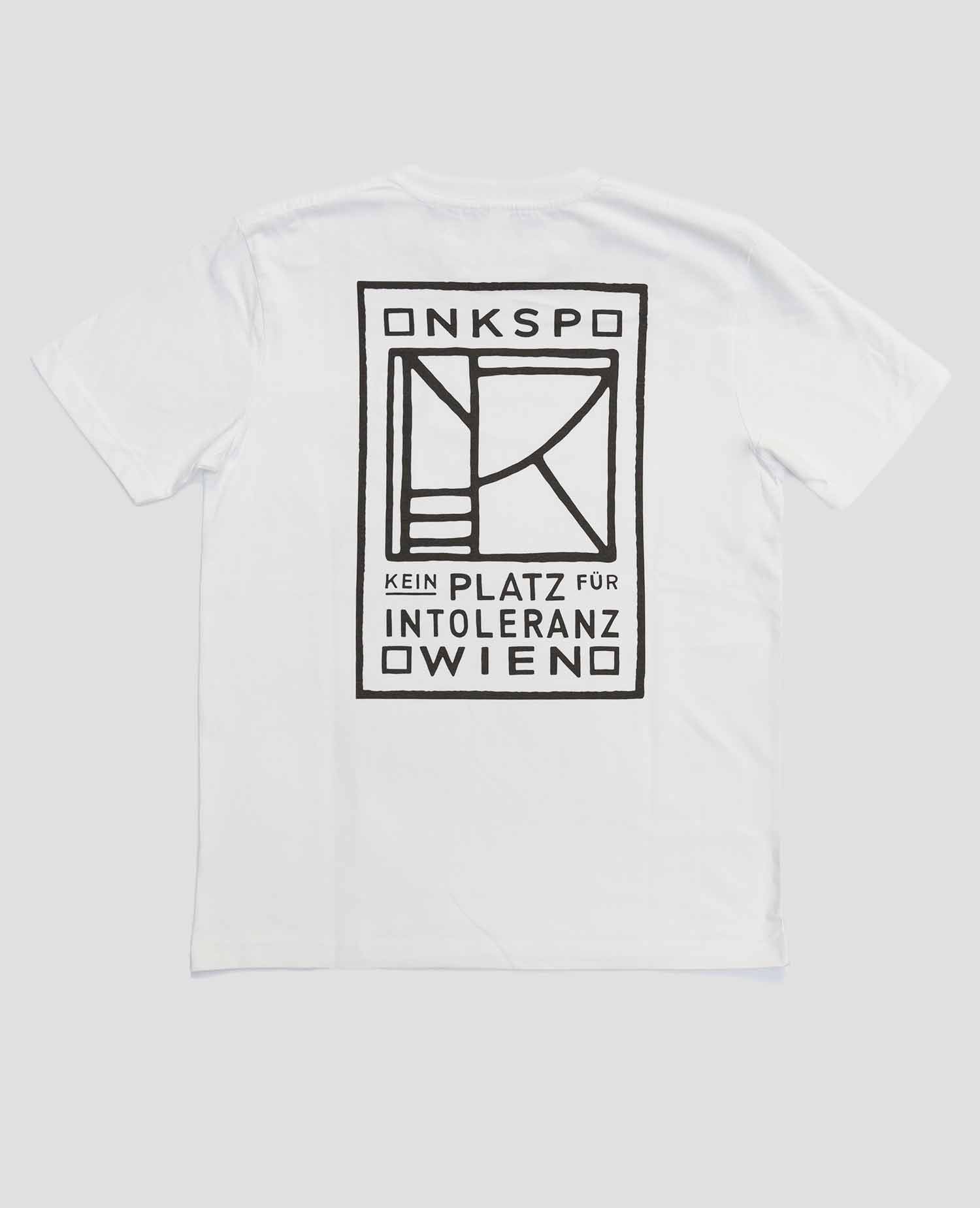 Kein Platz für Intoleranz T-Shirt Weiß von NKSP – Rückansicht mit großem schwarzem Druck
