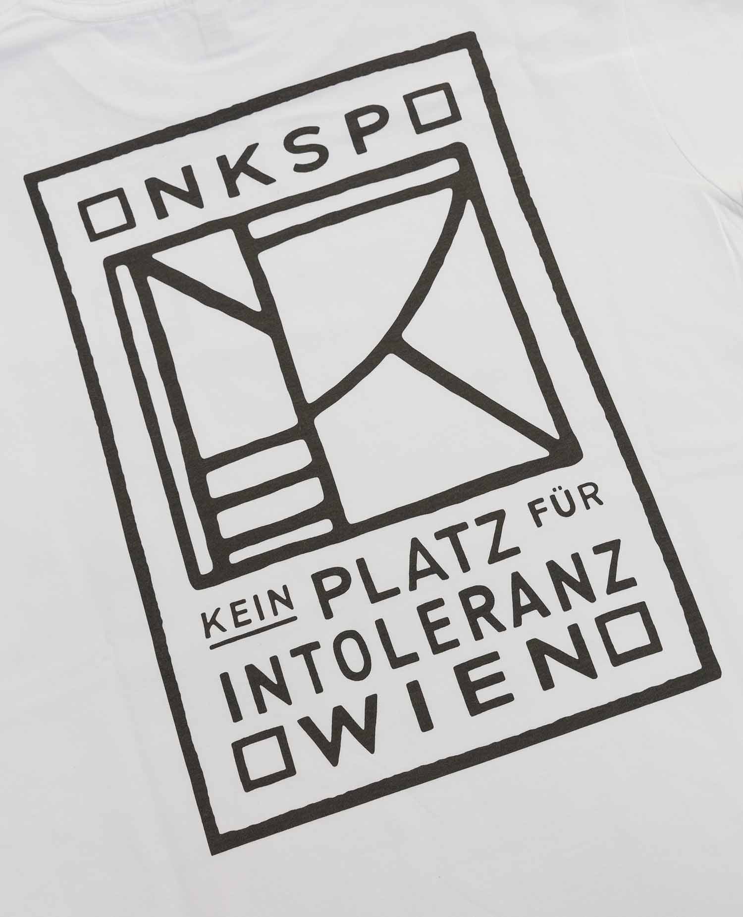 Kein Platz für Intoleranz T-Shirt Weiß von NKSP – Nahaufnahme des Rückendrucks
