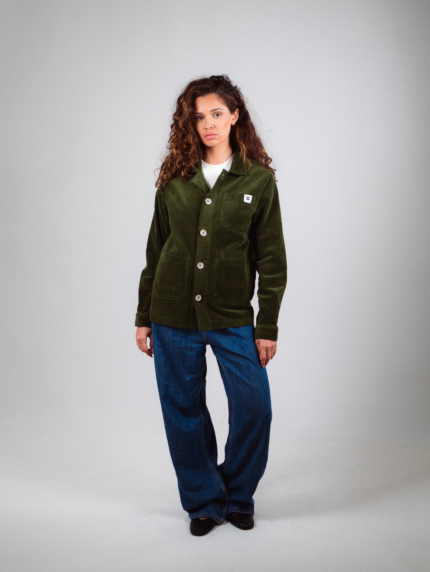 VESTE WORKER CÔTELÉ VERT OLIVE