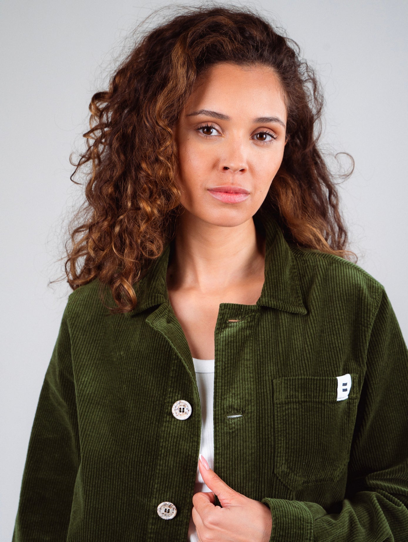 VESTE WORKER CÔTELÉ VERT OLIVE