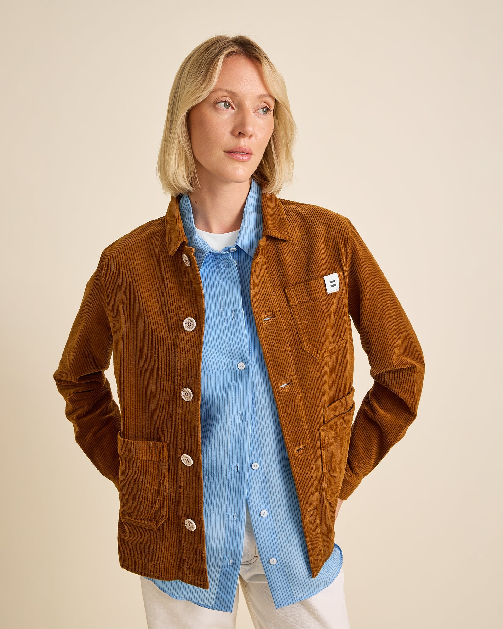 VESTE WORKER CÔTELÉ CAMEL
