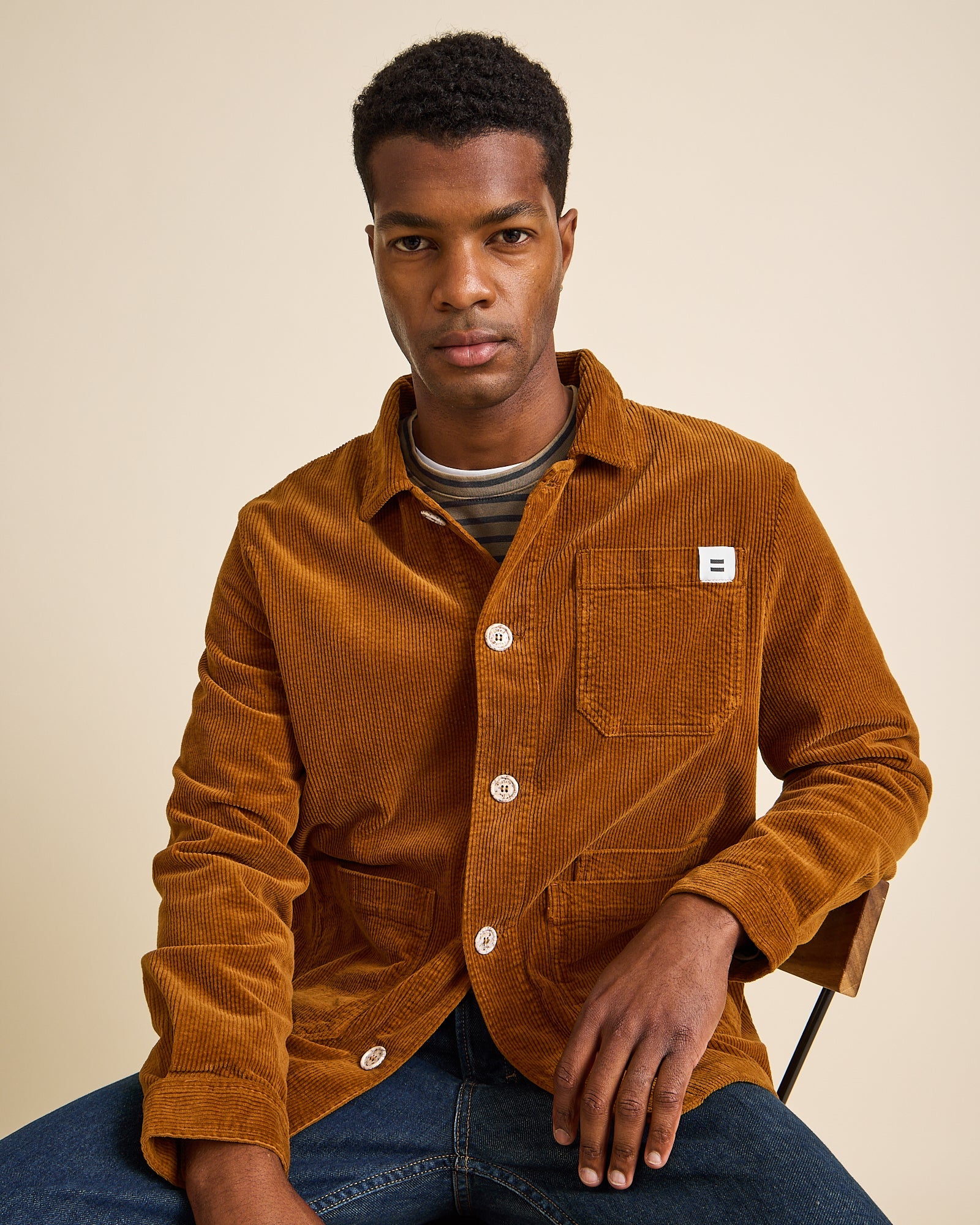 VESTE WORKER CÔTELÉ CAMEL