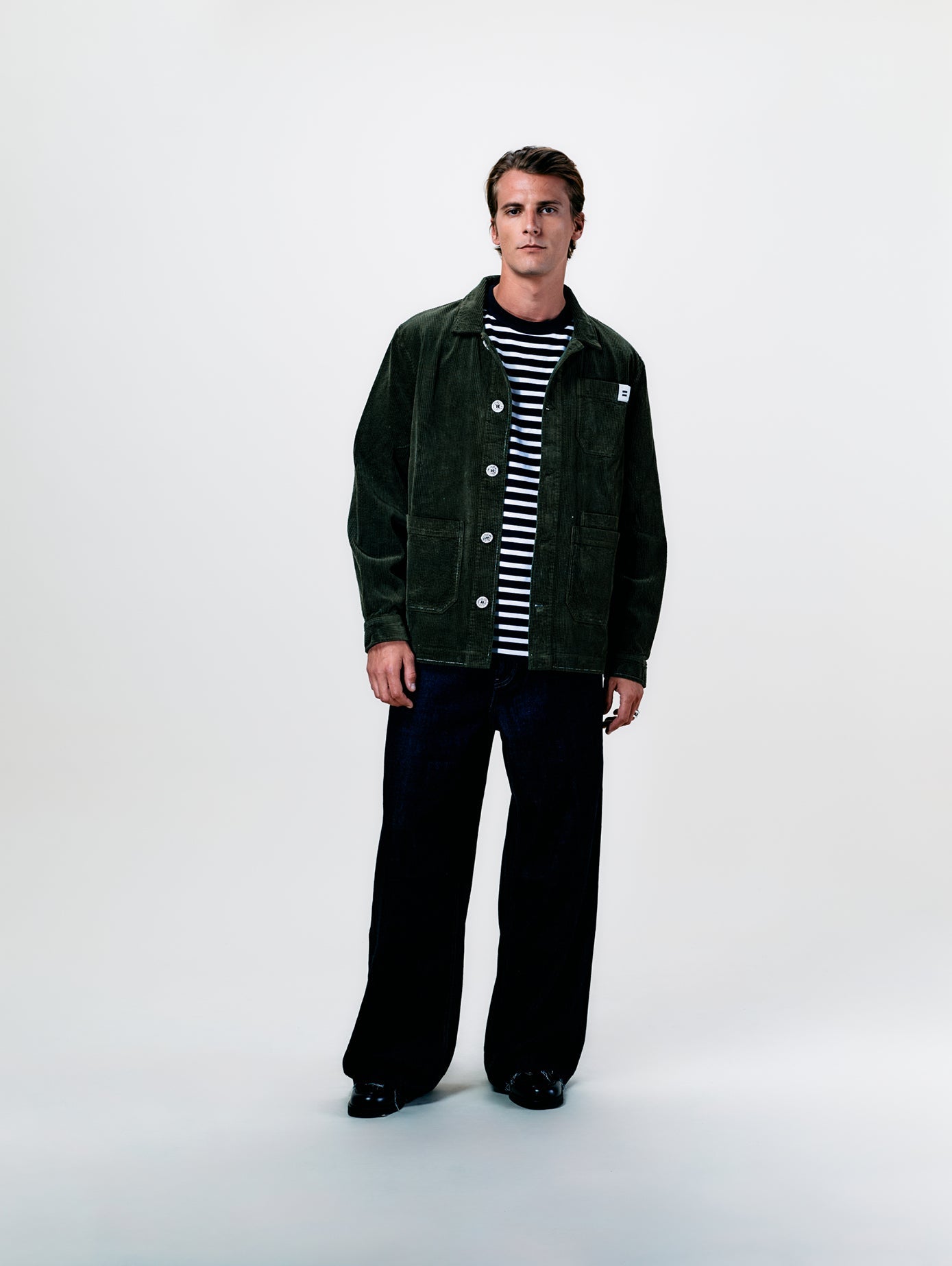 VESTE WORKER CÔTELÉ VERT OLIVE