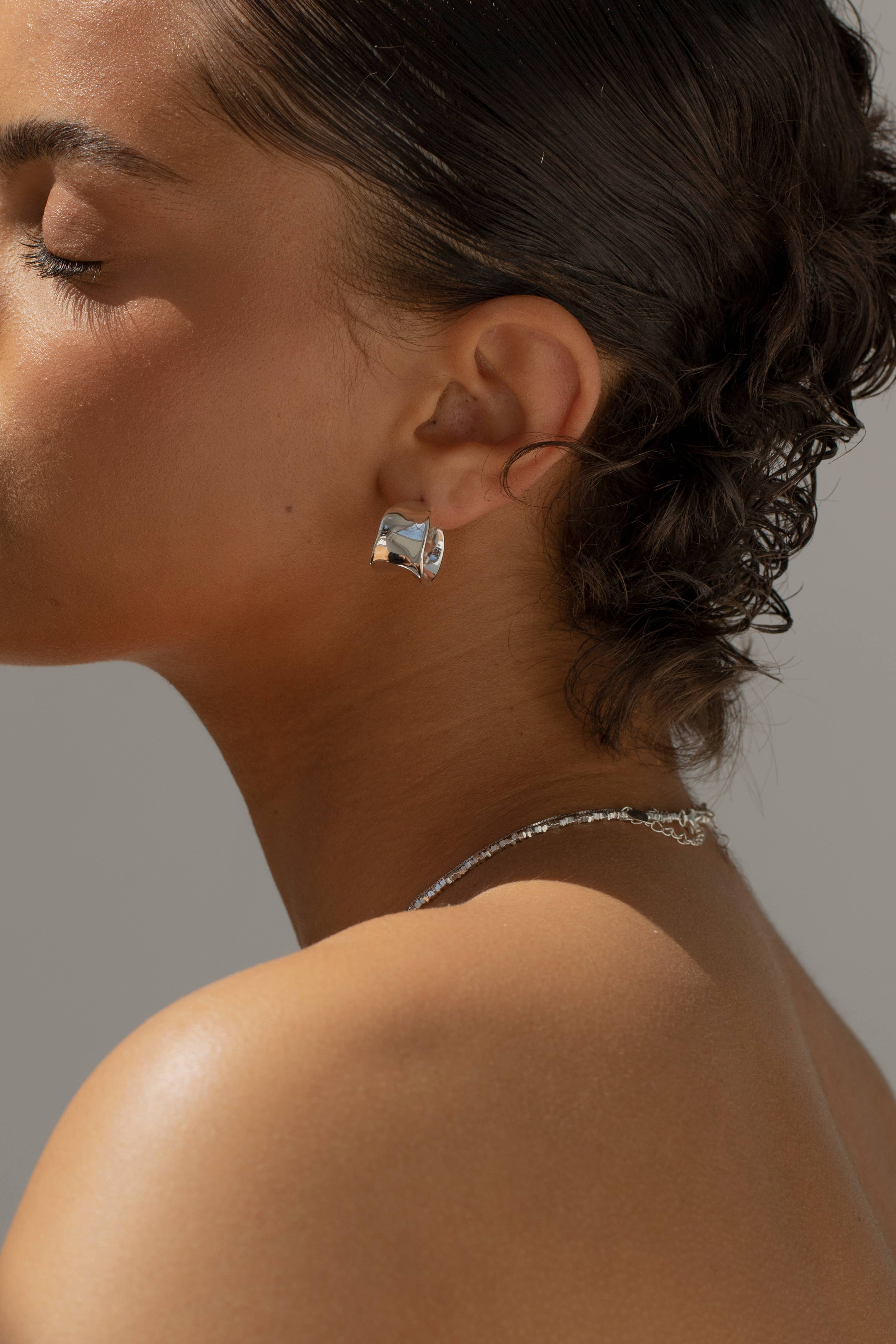 Silver Irregular Molten Hoop Earrings - Eos