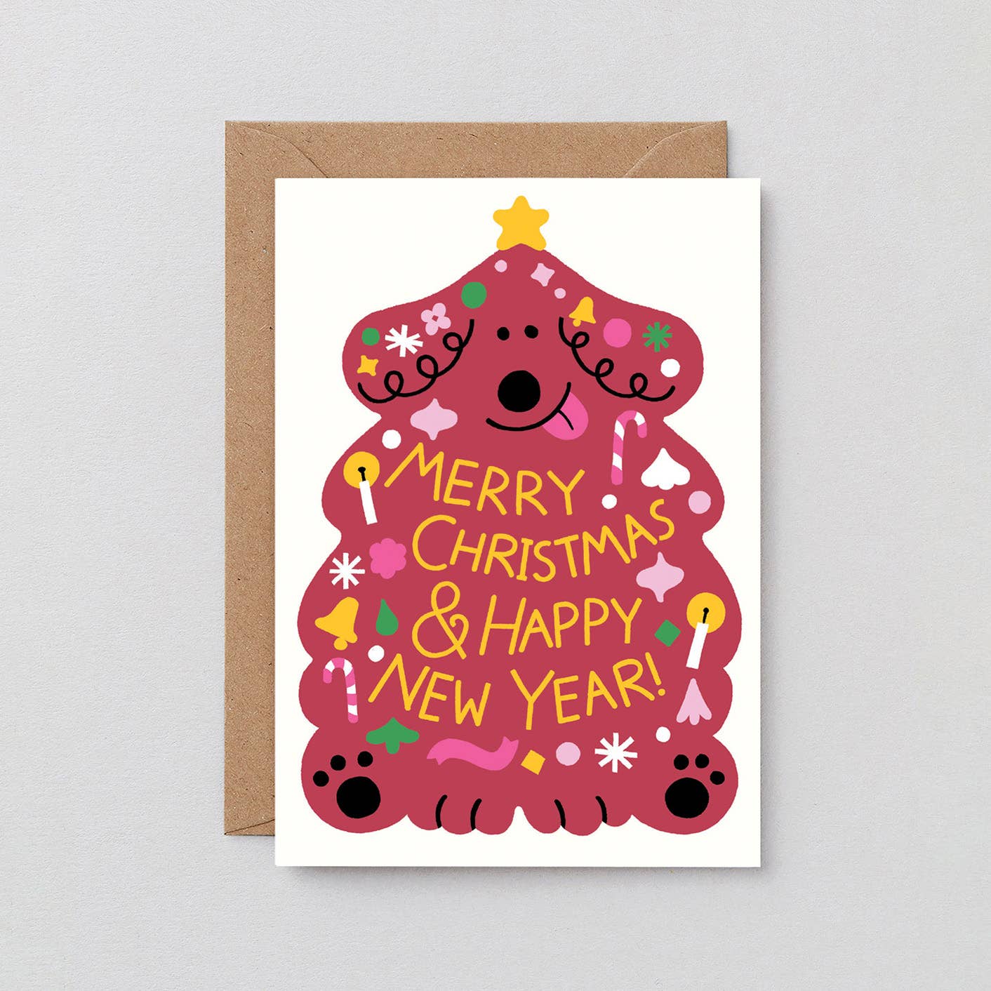 Merry Christmas & Happy New Year Dog Embossed Holiday Card