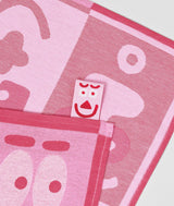 Making Faces Pink/Maroon Woven Cotton Tea Towel
