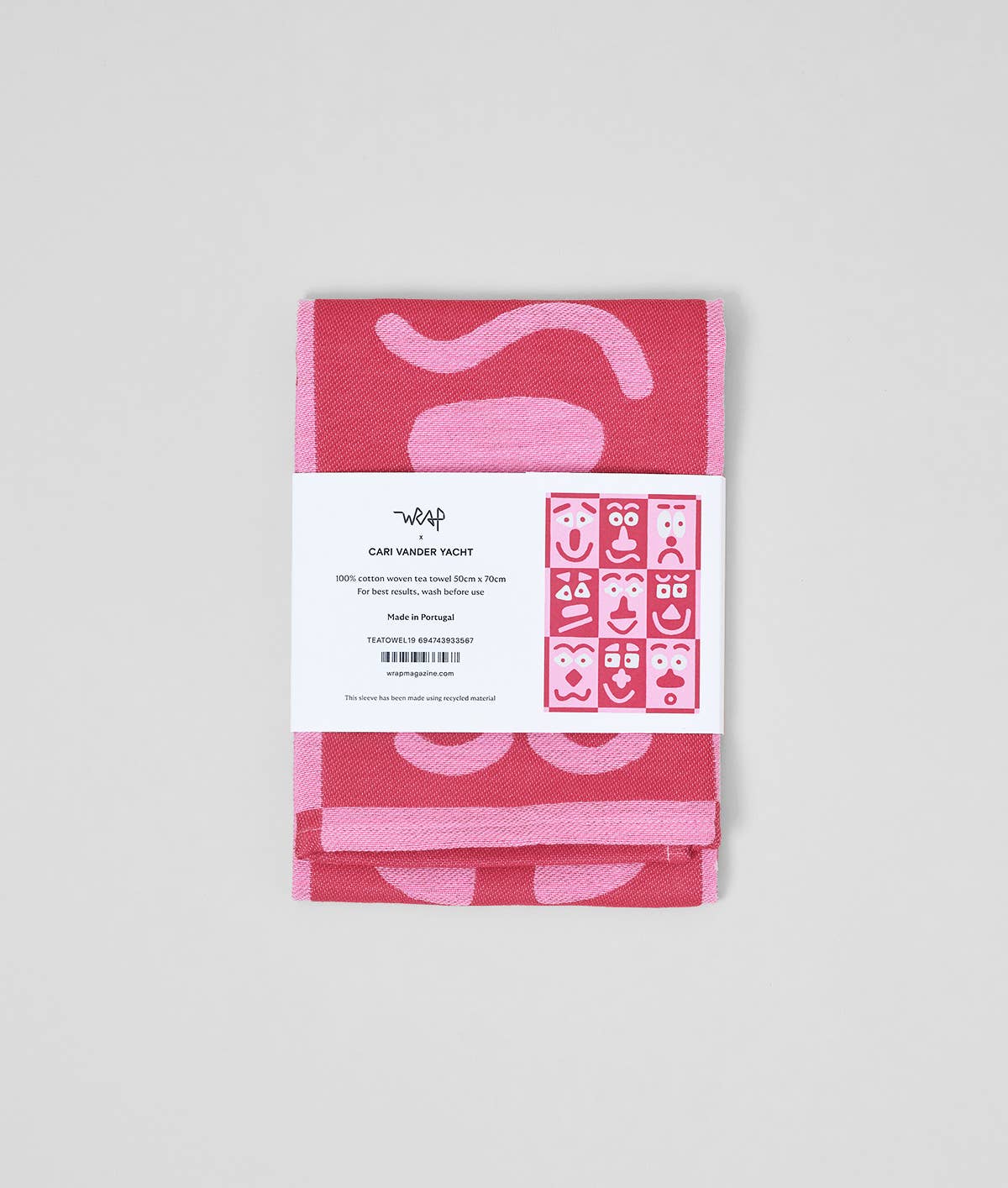 Making Faces Pink/Maroon Woven Cotton Tea Towel