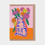 Orange Bouquet Cat Greetings Card by Agathe Singer