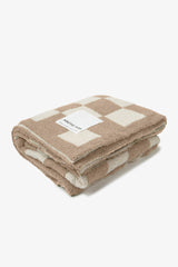 Die Teddydecke, 100% recycelt, beigefarbenes Karomuster,