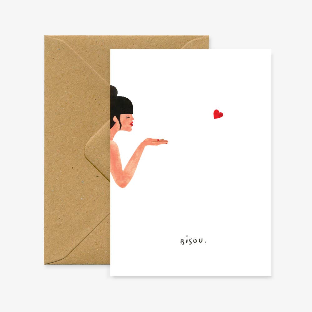 Bisous A6 Size Love Card in Natural White Paper