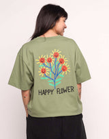 T-Shirt Happy Flower Vert Sauge